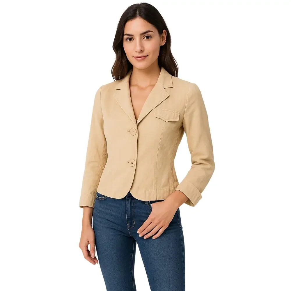 GAP Women’s Beige Linen Cotton Blazer Jacket Size 12 Y2K